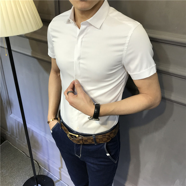 Cămașă bărbătească model uni cu mâneci scurte în două culori