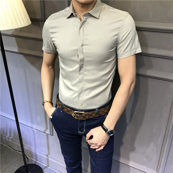 Cămașă bărbătească model uni cu mâneci scurte în două culori