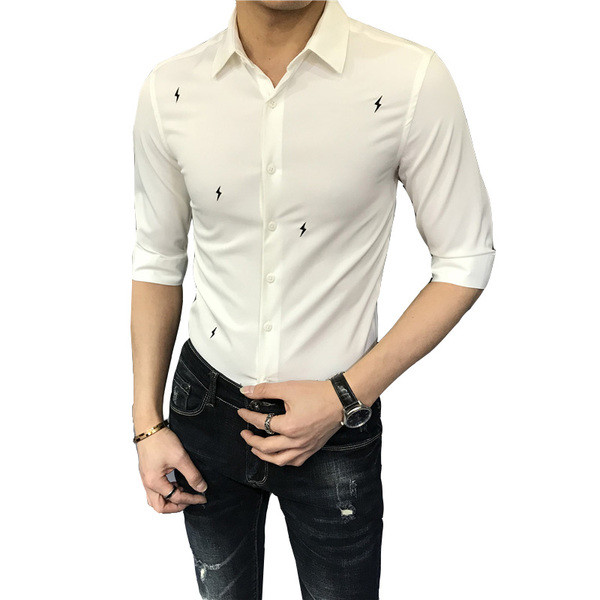 Cămașă elegantă pentru bărbați cu broderie în alb și negru