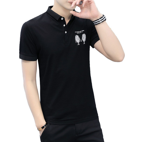 Tricou barbatesc modern model Slim cu aplicatie si nasturi