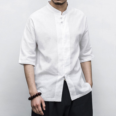 Мъжка ежедневна риза с 3/4 ръкав и овално деколте в пет цвята