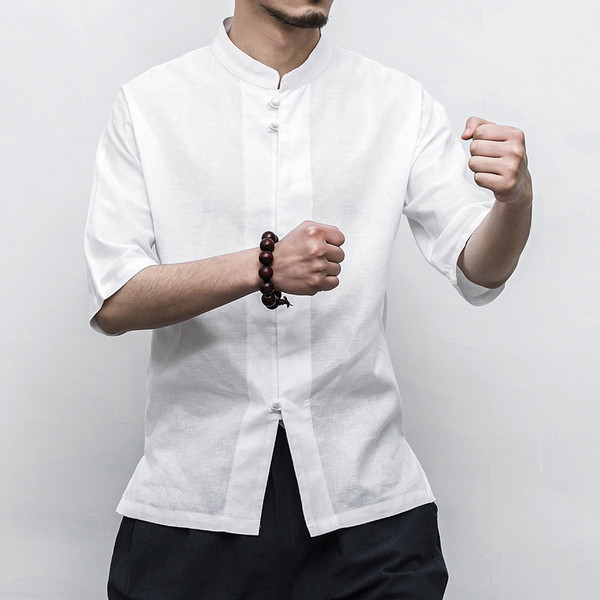 Мъжка ежедневна риза с 3/4 ръкав и овално деколте в пет цвята