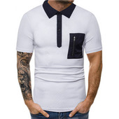 Tricou casual barbatesc cu guler clasic si buzunar in alb si negru