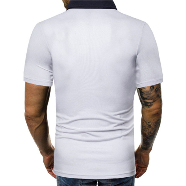 Tricou casual barbatesc cu guler clasic si buzunar in alb si negru