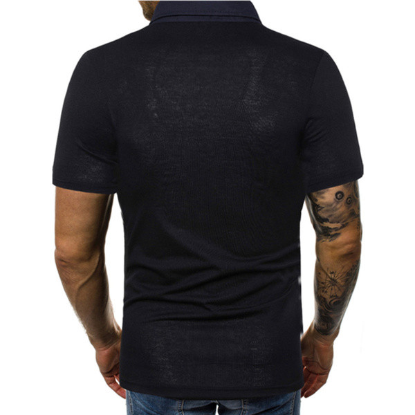 Tricou casual barbatesc cu guler clasic si buzunar in alb si negru