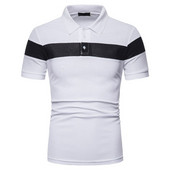 Tricou modern pentru bărbați cu guler și nasturi clasici în alb și negru