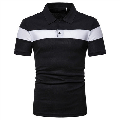 Tricou modern pentru bărbați cu guler și nasturi clasici în alb și negru