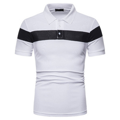 Tricou modern pentru bărbați cu guler și nasturi clasici în alb și negru