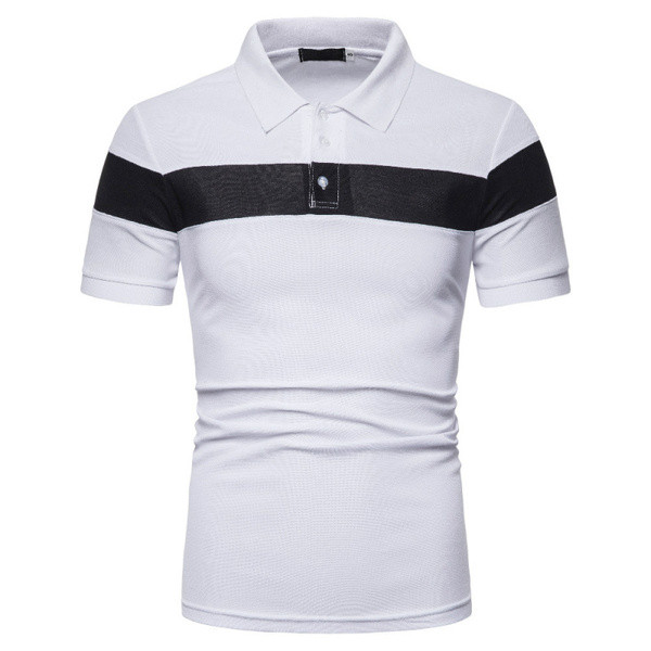 Tricou modern pentru bărbați cu guler și nasturi clasici în alb și negru