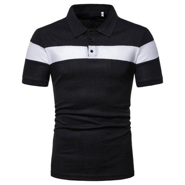 Tricou modern pentru bărbați cu guler și nasturi clasici în alb și negru