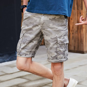 Ежедневни мъжки 3/4 панталони с джоб и камуфлажен десен