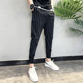 Pantaloni la modă pentru bărbați cu legături în alb-negru