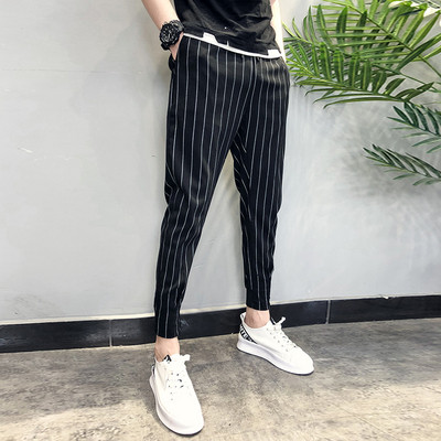 Pantaloni la modă pentru bărbați cu legături în alb-negru