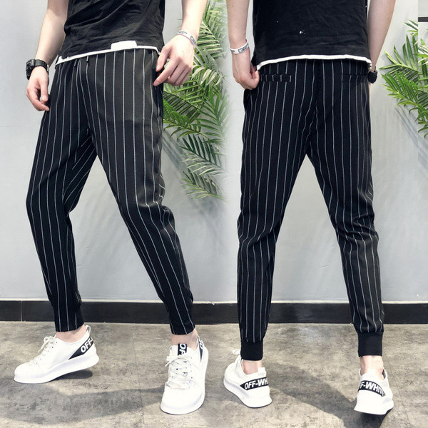 Pantaloni la modă pentru bărbați cu legături în alb-negru