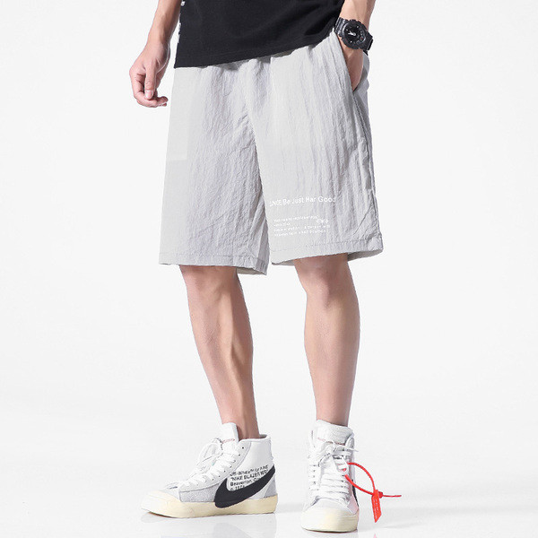 Pantaloni scurți pentru bărbați cu inscripție și talie elastică în patru culori