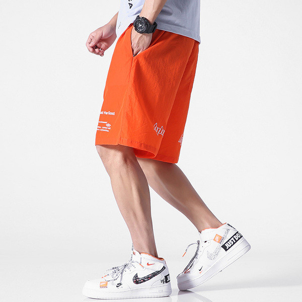 Pantaloni scurți pentru bărbați cu inscripție și talie elastică în patru culori