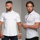 Стилна мъжка риза с класическа яка и къс ръкав в няколко цвята