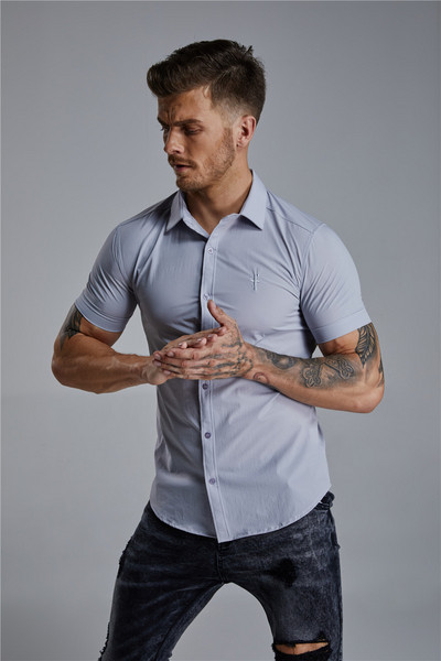 Стилна мъжка риза с класическа яка и къс ръкав в няколко цвята