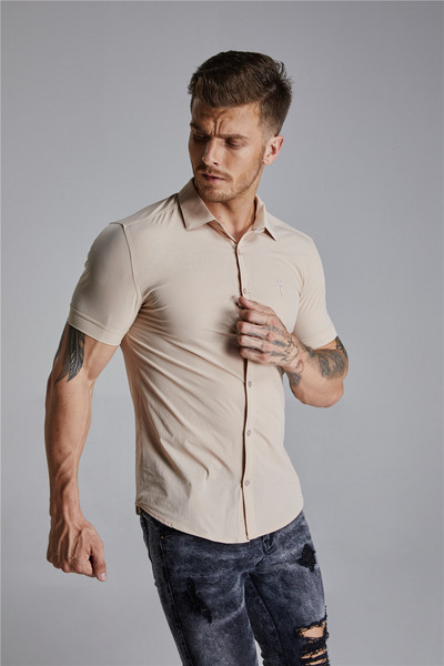 Стилна мъжка риза с класическа яка и къс ръкав в няколко цвята