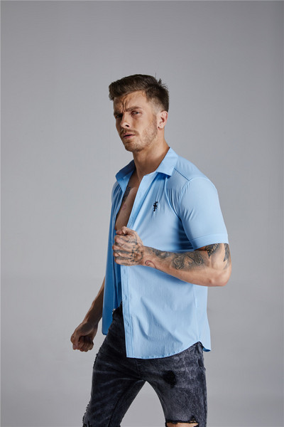 Стилна мъжка риза с класическа яка и къс ръкав в няколко цвята