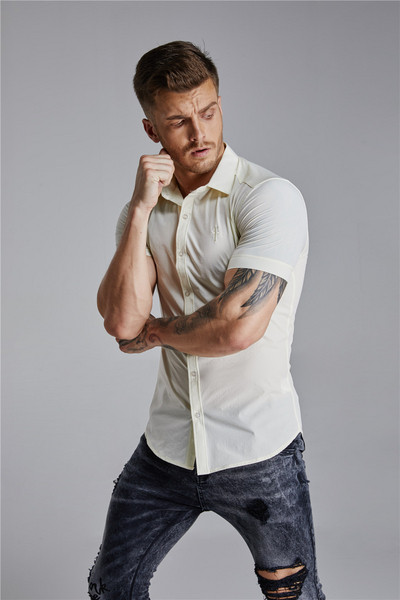 Стилна мъжка риза с класическа яка и къс ръкав в няколко цвята