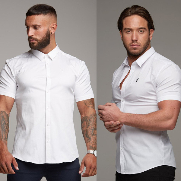 Стилна мъжка риза с класическа яка и къс ръкав в няколко цвята