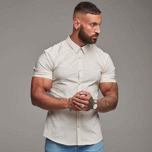 Стилна мъжка риза с класическа яка и къс ръкав в няколко цвята