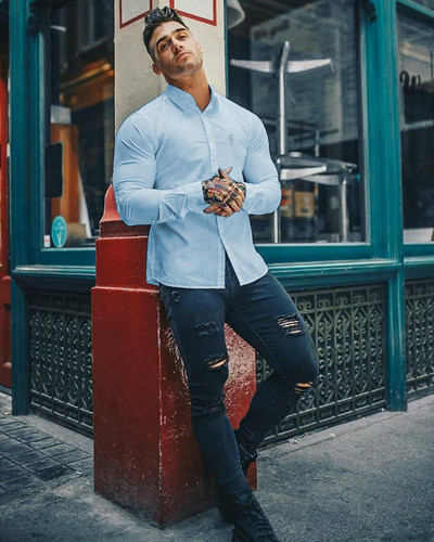 Стилна мъжка риза с класическа яка и дълъг ръкав в няколко цвята