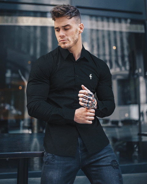 Стилна мъжка риза с класическа яка и дълъг ръкав в няколко цвята