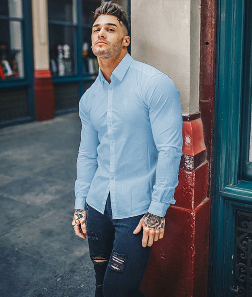 Стилна мъжка риза с класическа яка и дълъг ръкав в няколко цвята