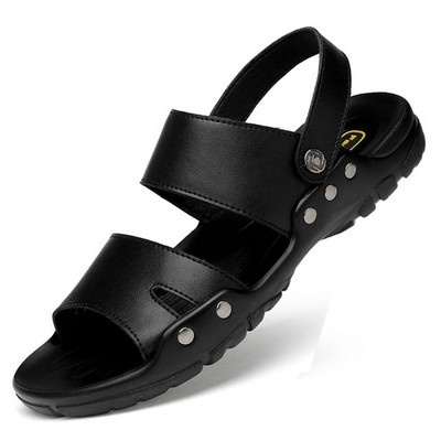 Модерни мъжки сандали от еко кожа в черен цвят 