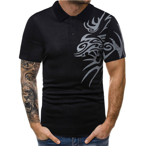 Bluză bărbătească cu mâneci scurte și guler alb-negru