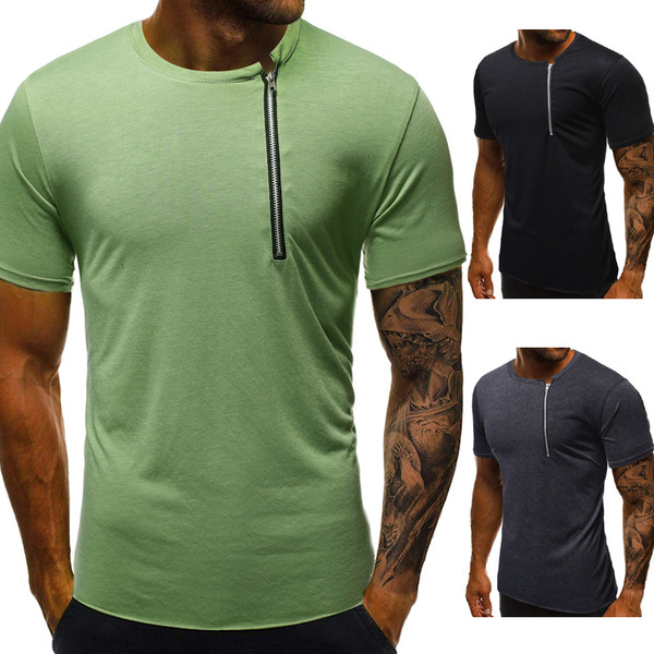 Tricou casual barbatesc cu element de fermoar in trei culori