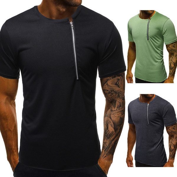 Tricou casual barbatesc cu element de fermoar in trei culori