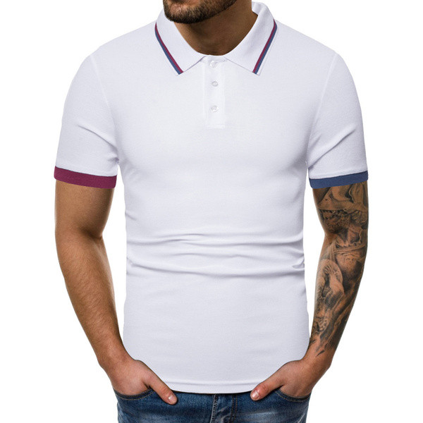 Мъжка блуза с яка в бял и черен цвят