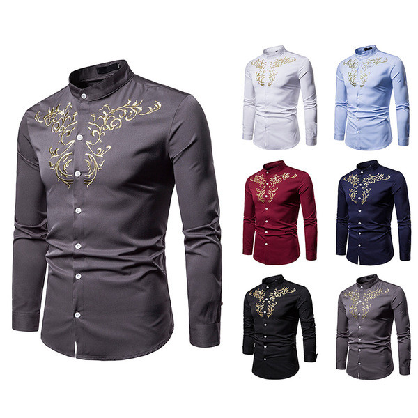 Cămașă elegantă pentru bărbați cu broderie în mai multe culori