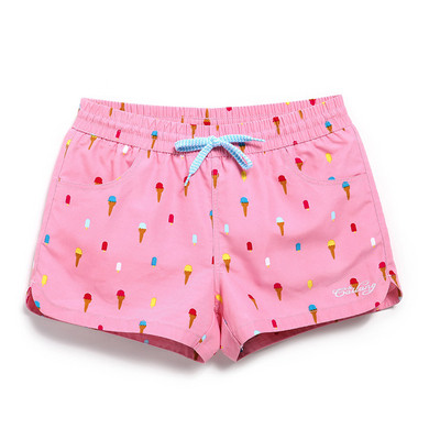 Pantaloni scurți casual de damă cu șireturi și model colorat în roz și albastru