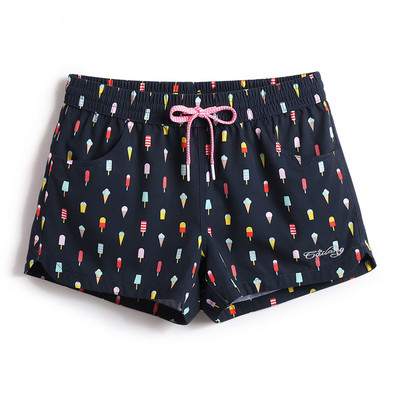 Pantaloni scurți casual de damă cu șireturi și model colorat în roz și albastru