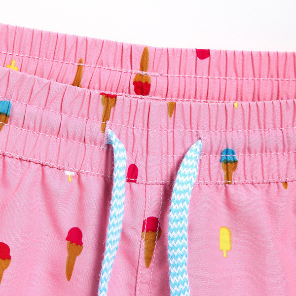 Pantaloni scurți casual de damă cu șireturi și model colorat în roz și albastru