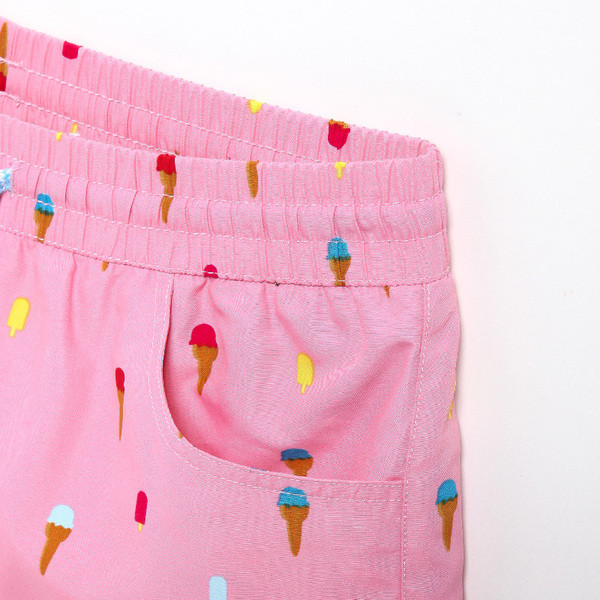 Pantaloni scurți casual de damă cu șireturi și model colorat în roz și albastru