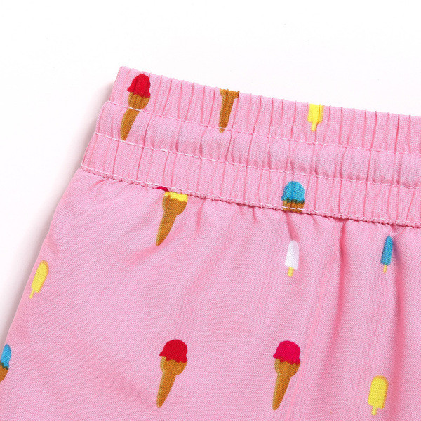 Pantaloni scurți casual de damă cu șireturi și model colorat în roz și albastru