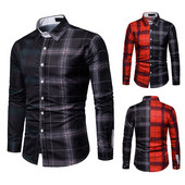 Мъжка карирана риза с дълъг ръкав и класическа яка в два цвята