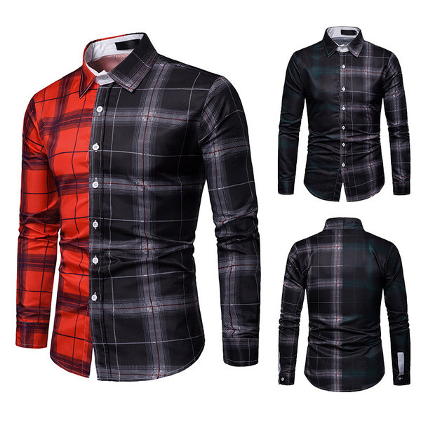 Мъжка карирана риза с дълъг ръкав и класическа яка в два цвята