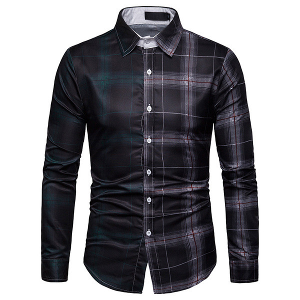 Мъжка карирана риза с дълъг ръкав и класическа яка в два цвята