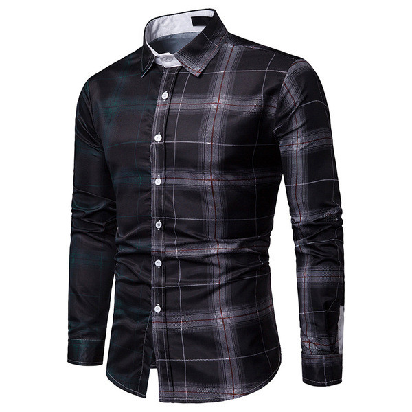 Мъжка карирана риза с дълъг ръкав и класическа яка в два цвята