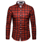 Cămașă bărbătească în carouri cu mâneci lungi și guler clasic