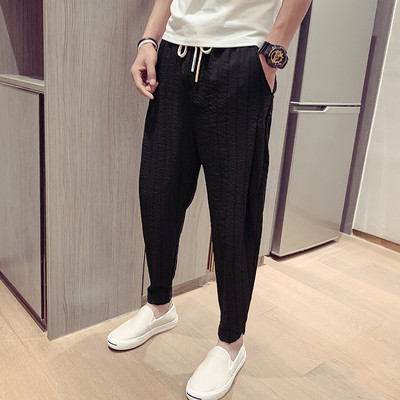 Мъжки модерен панталон в черен цвят с връзки
