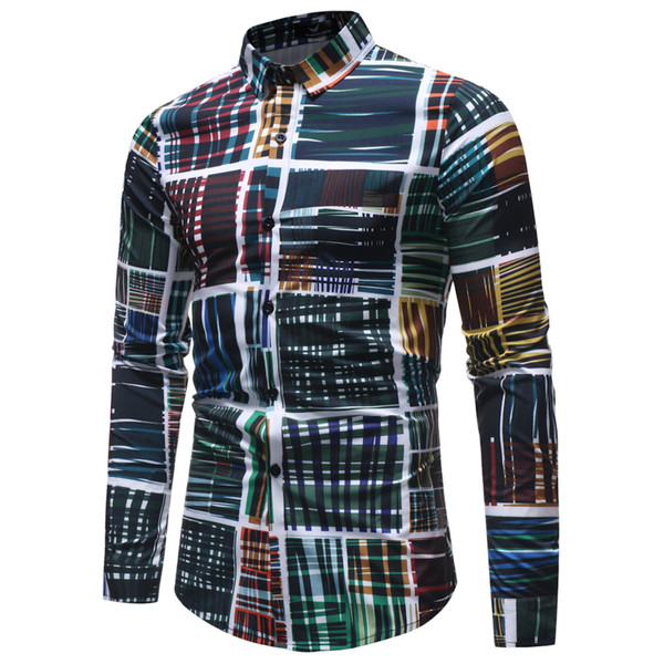 Мъжка многоцветна модерна риза с дълъг ръкав 