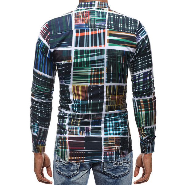 Мъжка многоцветна модерна риза с дълъг ръкав 