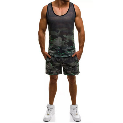 Set de camuflaj sport-casual pentru bărbați, maiou și pantaloni scurți